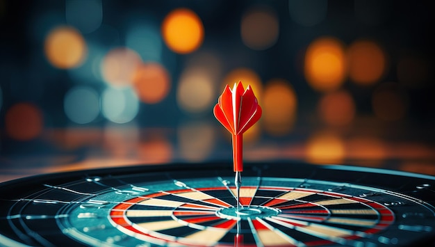 Dartboard con flecha roja en el centro