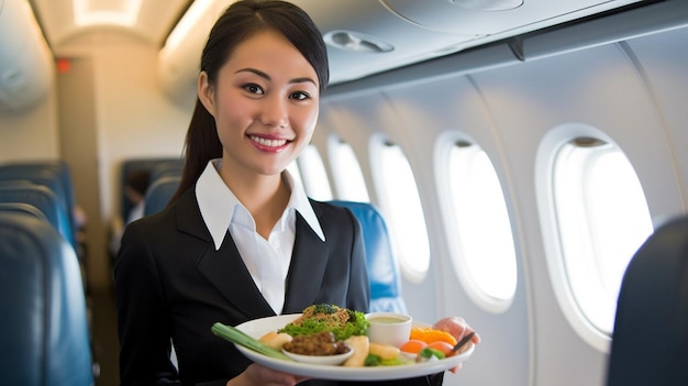 Das Abendessen wird von einer Flugbegleiterin mit generativer KI serviert