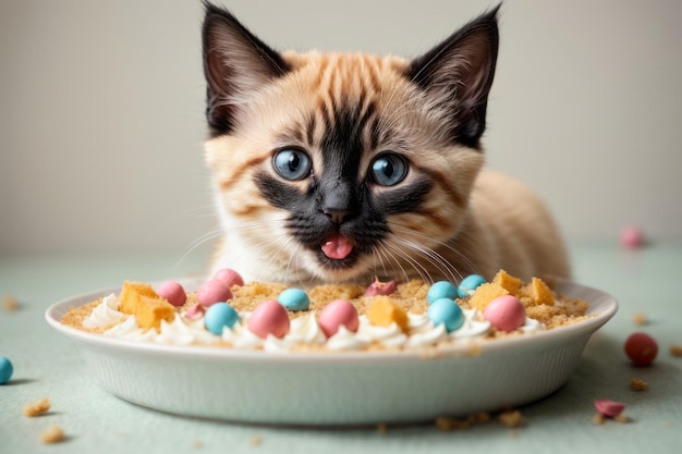 Das Adorable Siamese Kitten's Cake Adventure Ein Blick auf die Überraschung