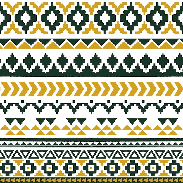 Das afrikanische ethnische Stoffmuster weist eine dynamische Kombination aus grünen und gelben Tönen in einer Geometrie auf