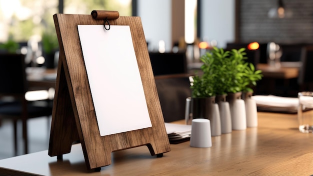 Foto das ambiente ihres restaurants mit einer rustikalen hölzernen speisekartentafel anpassen sie es einfach mit dem mitgelieferten schneidpfad für ihre speisekartenelemente