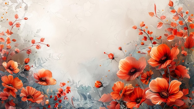 Das Aquarellbild zeigt ein blumiges Herbstdesign