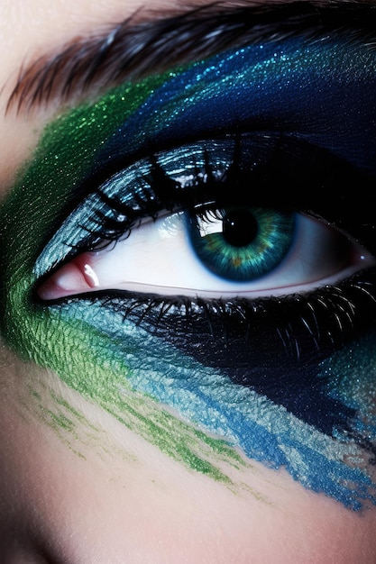 Das Auge einer Frau mit grünem Augen-Make-up.