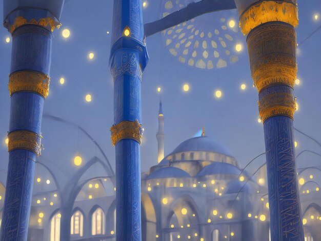 Das beleuchtete Minarett symbolisiert die Spiritualität in der berühmten Blauen Moschee