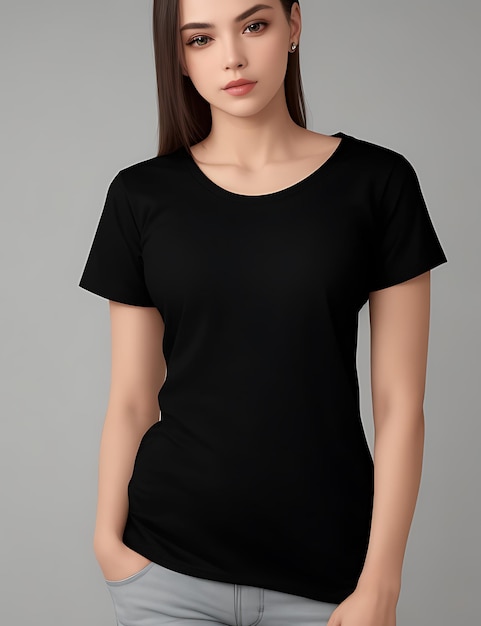 Das beste schwarze leere T-Shirt-Frau-Modell Frontview-Mockup