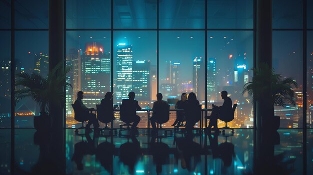 Das Bild zeigt eine Gruppe von Menschen in einer Besprechung. Sie sitzen um einen Tisch in einem Konferenzraum.