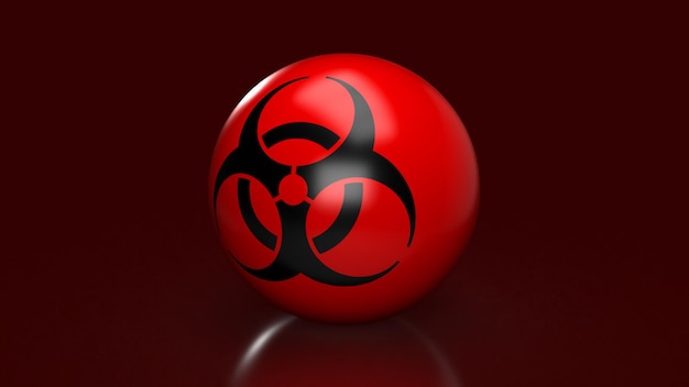 Das Biohazards-Logo auf rotem Ball für medizinisches oder sci-Konzept 3D-Rendering