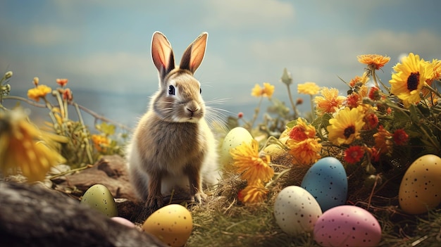 Das braune Kaninchen und die bunten Eier UHD-Tapeten