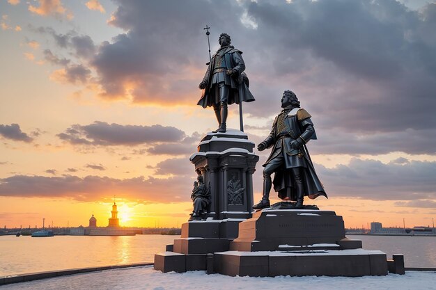Das Denkmal für Peter den Großen in St. Petersburg bei Sonnenuntergang