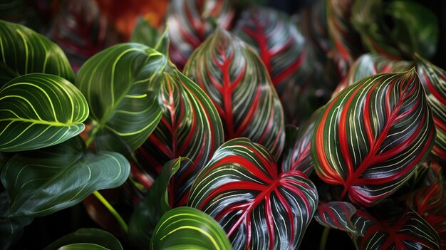 Foto das detail der tropischen pflanze lässt die maranta-fascinator-pflanze