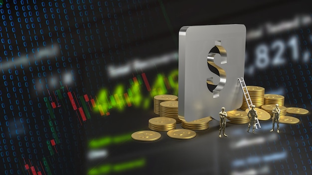 Das Dollarsymbol und die Goldmünzen für das Geschäftskonzept 3D-Rendering