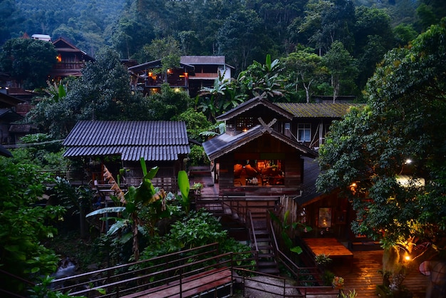 Das Dorf Maekampong View Ban Mae Kam Pong ist von einem immergrünen Wald in Chiang Mai . umgeben