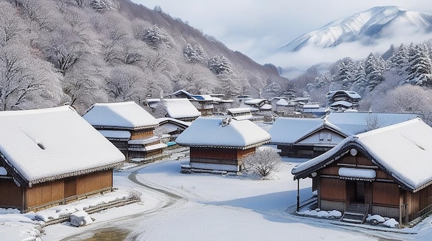 Foto das dorf shirakawago im winter in japan