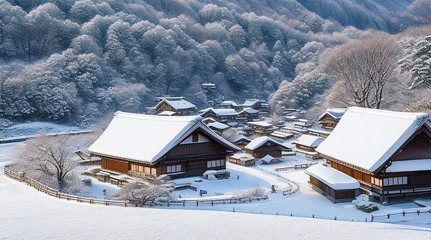 Foto das dorf shirakawago im winter in japan