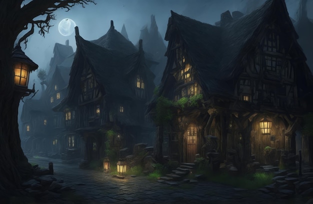 Das Dorfhaus in der Nachtszene