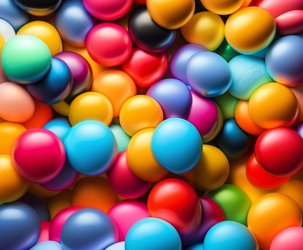 Das Durcheinander regenbogenfarbener großer, kleiner und kleiner Luftballons, ein Haufen Farbverlaufsfarben, generative KI