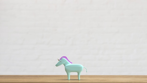 Das Einhorn auf Holztisch für 3D-Rendering des Geschäftskonzepts