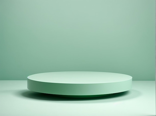 Das elegante minimalistische geometrische Design auf dem runden Podium kombiniert mit der erfrischenden grünen Minzfarbe, ergänzt durch den passenden grüne Hintergrund als perfekten Abschluss.