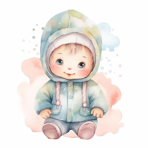 Das entzückende Baby in einer Aquarell-Illustration