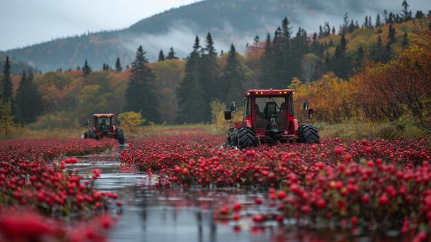 Foto das ernten von cranberries in einem sumpf 169 tapeten