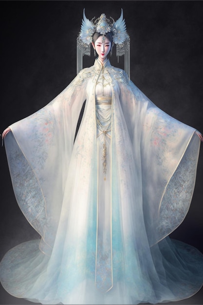 Das erstaunliche weiße chinesische Hochzeitskleid generative ai