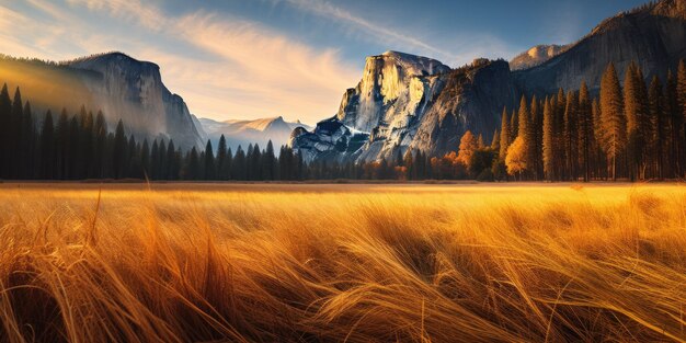 Foto das erste licht der morgendämmerung, als es eine bergkette in einem weichen goldenen glanz badet, beschreibt die ruhe