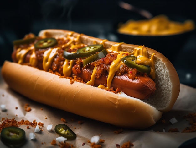 Das feurige Fest an einem würzigen Hot-Dog-Stand