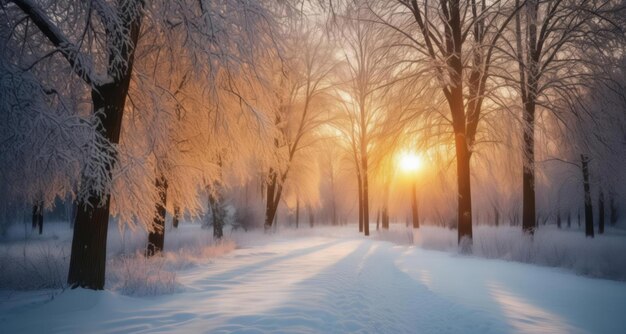 Foto das flüstern der wintersonne in einem verschneiten wald