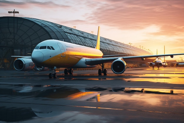 Das Flugzeug steht sicher auf dem Rollfeld des Flughafens