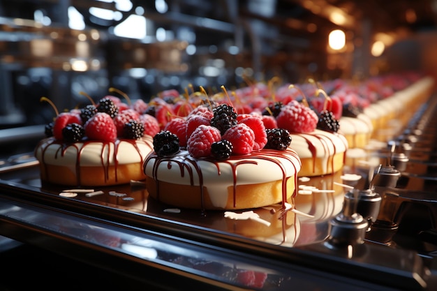 Das Förderband transportiert köstliche Kuchen reibungslos in die Bäckerei