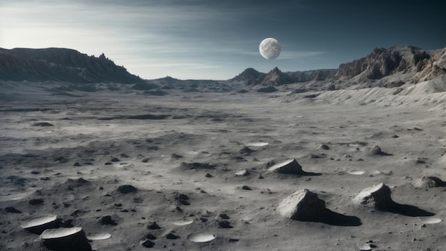 Das Foto fängt die Mondoberfläche ein und zeigt eine karge, aber faszinierende Mondlandschaft