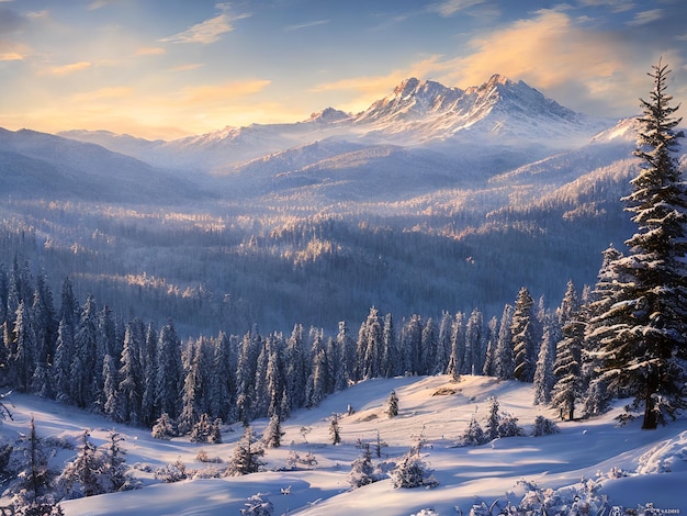 Das Geheimnis des Winters hüllt die wunderschönen Berge ein.