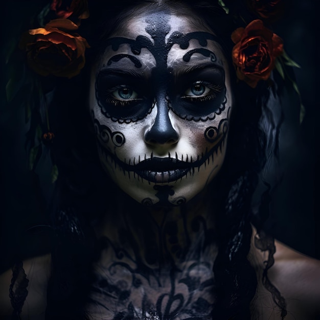 Foto das gesicht der frau catrina make-up dia de muertos halloween