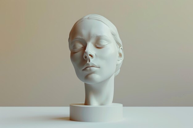 Das Gesicht einer Frau ist in einer weißen Skulptur zu sehen