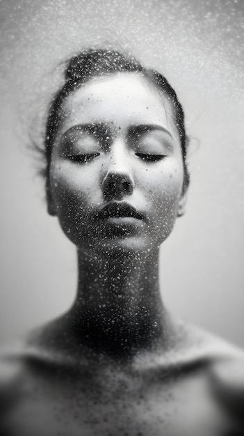 Das Gesicht einer Frau ist mit Wasser bedeckt