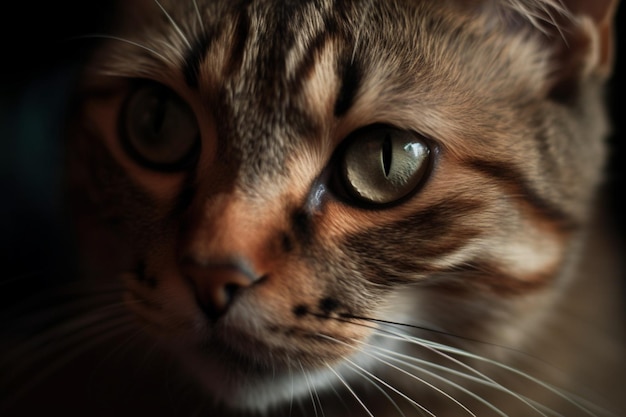 Das Gesicht einer Katze in Nahaufnahme. Sehr süß mit ausdrucksstarken Augen