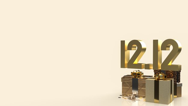 Das Gold 1212 und die Geschenkbox auf goldenem Hintergrund für den Einkaufstag oder das Promotion-Marketing 3D-Rendering