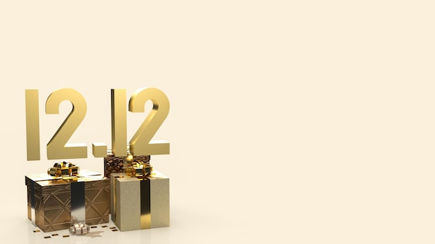 Das Gold 1212 und die Geschenkbox auf goldenem Hintergrund für den Einkaufstag oder das Promotion-Marketing 3D-Rendering