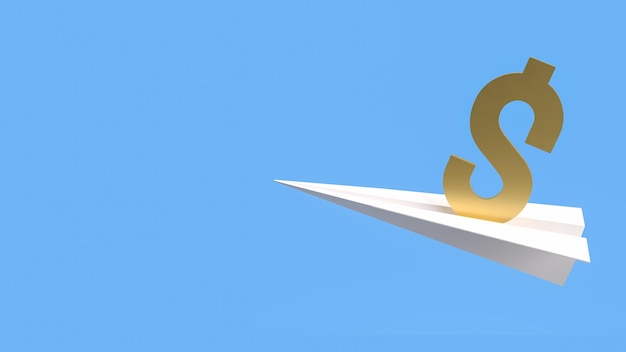Das Golddollarsymbol auf Papierebene für Geschäftskonzept 3D-Rendering