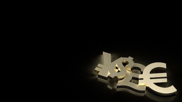 Das goldene Geldsymbol auf schwarzem Hintergrund 3D-Rendering