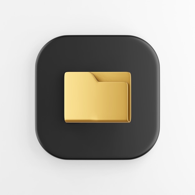 Das goldene Ordnersymbol. 3D-Rendering schwarzes Quadrat-Taste, Interface-UI-UX-Element.