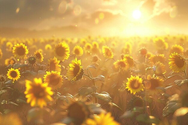 Foto das goldene sonnenlicht badet ein sonnenblumenfeld