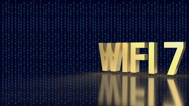 Das goldene wifi 7 für technologie- oder internetkonzept 3d-rendering