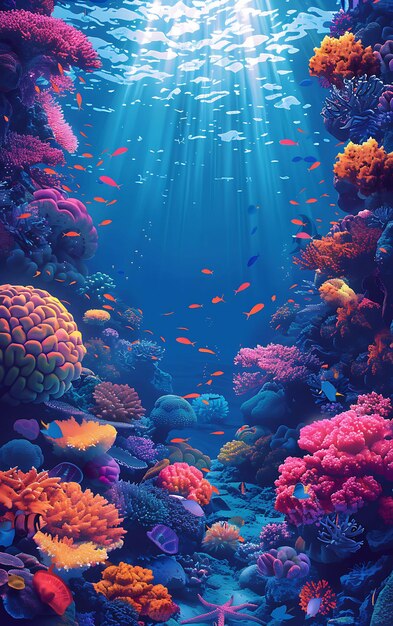 Das Great Barrier Reef in Australien mit der Korallenstruktur unter der Illustration Trend-Hintergrunddekor