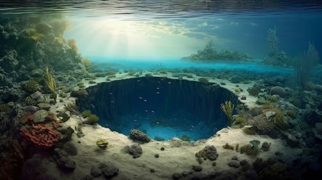Das große blaue Loch Belize Unterwasser-Sinkhole Meeresleben mit generativer KI-Technologie erstellt