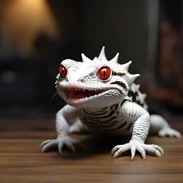 Das große Monster mit dem gestreiften weißen Gecko im Raum wird von der KI wütend erzeugt