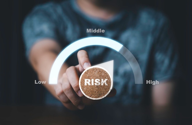 Das Handhalten und Drehen des Risikos ist aus der Risikomanagementanalyse des Geschäfts- und Anlagekonzepts von niedriger bis mittlerer und hoher Messskala bekannt