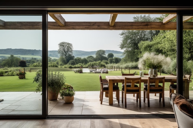 Foto das haus verfügt über einen großen garten mit blick ins grüne.