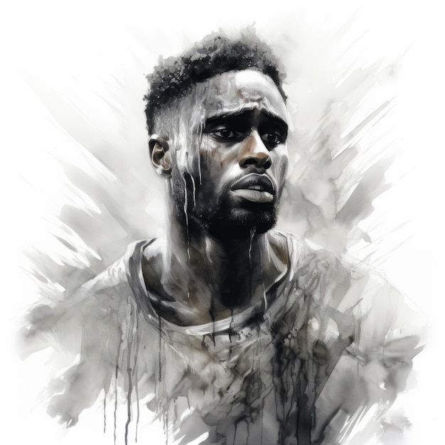Das heimgesuchte Schwarz-Weiß-Porträt eines Fußballspielers Jason Derulo39s rohe und emotionale Kunst