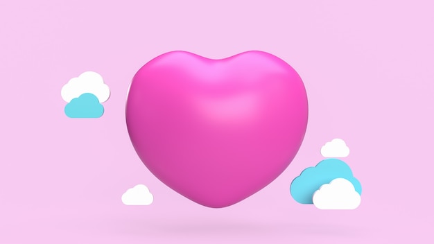 Das Herz und die Wolke auf rosa Hintergrund für die Darstellung des Valentinstaginhalts 3d